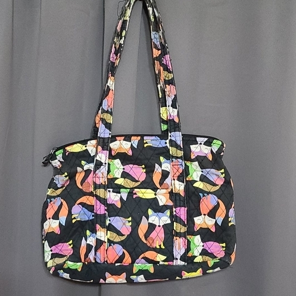 Quilted Fox Purse 100% Cotton Black W/Colorful Fox - Picture 1 of 8
